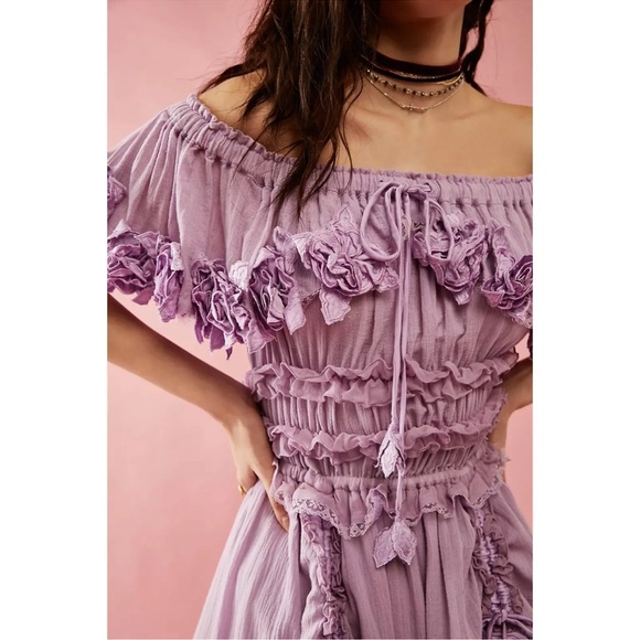 Worn Once Fillyboo Free People Seychelles Mini Dress Ruffle Lace Purple - Picture 2 of 10